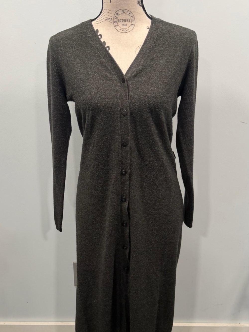 Long Button-Front Knit Dress in Dark Charcoal
